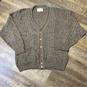 Vintage 90s Naturals Coogi Australia 3D Knit Cardigan Sweater Large Earth Toned